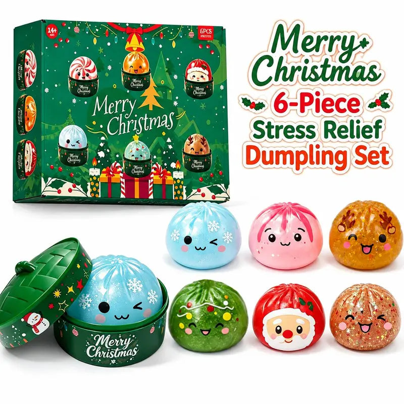 Christmas Dumpling Glitter Squishy Toy Set - Squishies Pack with Bun Dumpling Texture, Malt-Sugar Translucent Soft Squeeze Stress Balls, Decompressing Sensory Toy, Ideal Holiday Party Gift Item