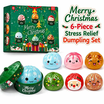 Christmas Dumpling Glitter Squishy Toy Set - Squishies Pack with Bun Dumpling Texture, Malt-Sugar Translucent Soft Squeeze Stress Balls, Decompressing Sensory Toy, Ideal Holiday Party Gift Item
