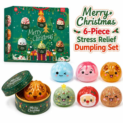 Christmas Dumpling Glitter Squishy Toy Set - Squishies Pack with Bun Dumpling Texture, Malt-Sugar Translucent Soft Squeeze Stress Balls, Decompressing Sensory Toy, Ideal Holiday Party Gift Item