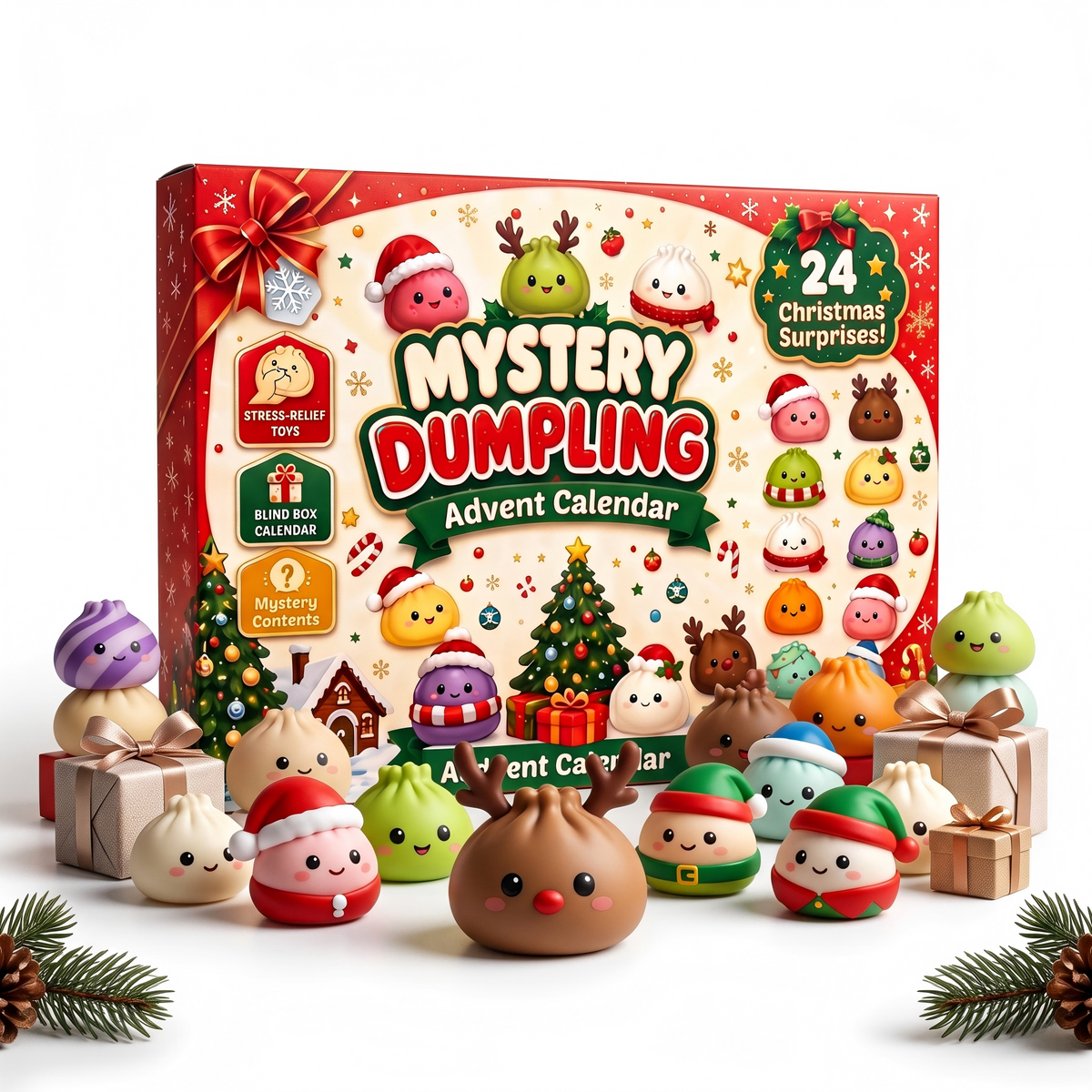 Delightful 24 Days Dumpling Squish Christmas Advent Calendar 2026 - Uncover Adorable Mystery Dumpling Toys for Stress Relief and Holiday Cheer