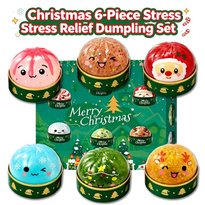 Christmas Dumpling Glitter Squishy Toy Set - Squishies Pack with Bun Dumpling Texture, Malt-Sugar Translucent Soft Squeeze Stress Balls, Decompressing Sensory Toy, Ideal Holiday Party Gift Item