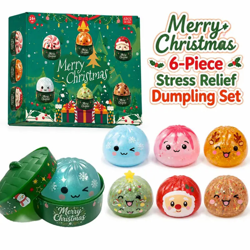Christmas Dumpling Glitter Squishy Toy Set - Squishies Pack with Bun Dumpling Texture, Malt-Sugar Translucent Soft Squeeze Stress Balls, Decompressing Sensory Toy, Ideal Holiday Party Gift Item