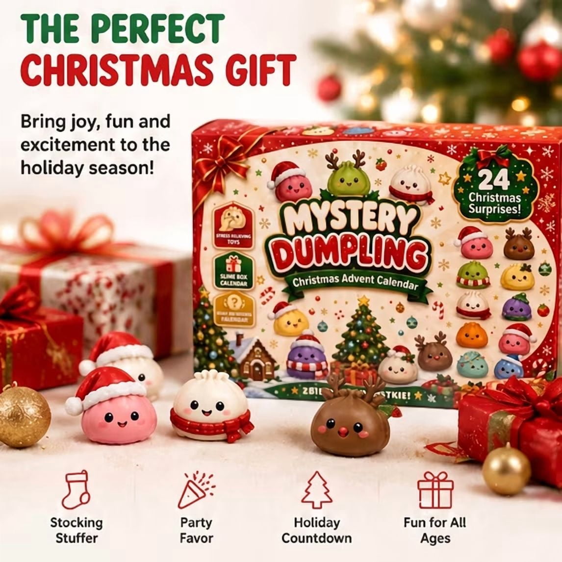 Delightful 24 Days Dumpling Squish Christmas Advent Calendar 2026 - Uncover Adorable Mystery Dumpling Toys for Stress Relief and Holiday Cheer